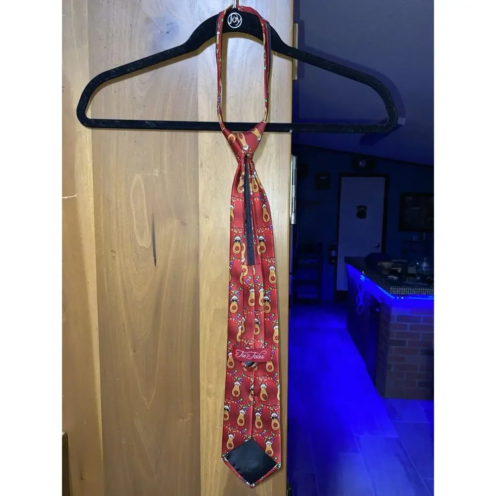 Tie Tales Mens Tie Christmas Reindeer & Lights.  Pre-tied W/zipper.  Adjustable.